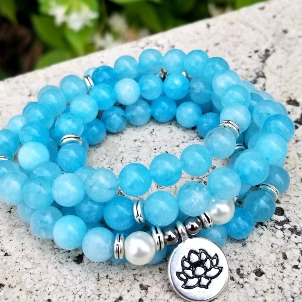 NWOT PRANA HEART AQUAMARINE LOTUS AND ZINC BRACELET/NECKLACE ! Calming healing. - Picture 2 of 6